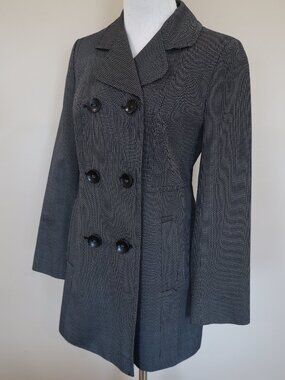 ANN TAYLOR LOFT Small Petite SP Women's Jacket Gray Black Lightweight Pea Coat
